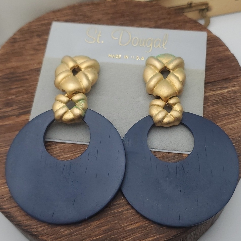 E902 stormy horizon estate large round morrocan earrings nwt clip on st dougal‎